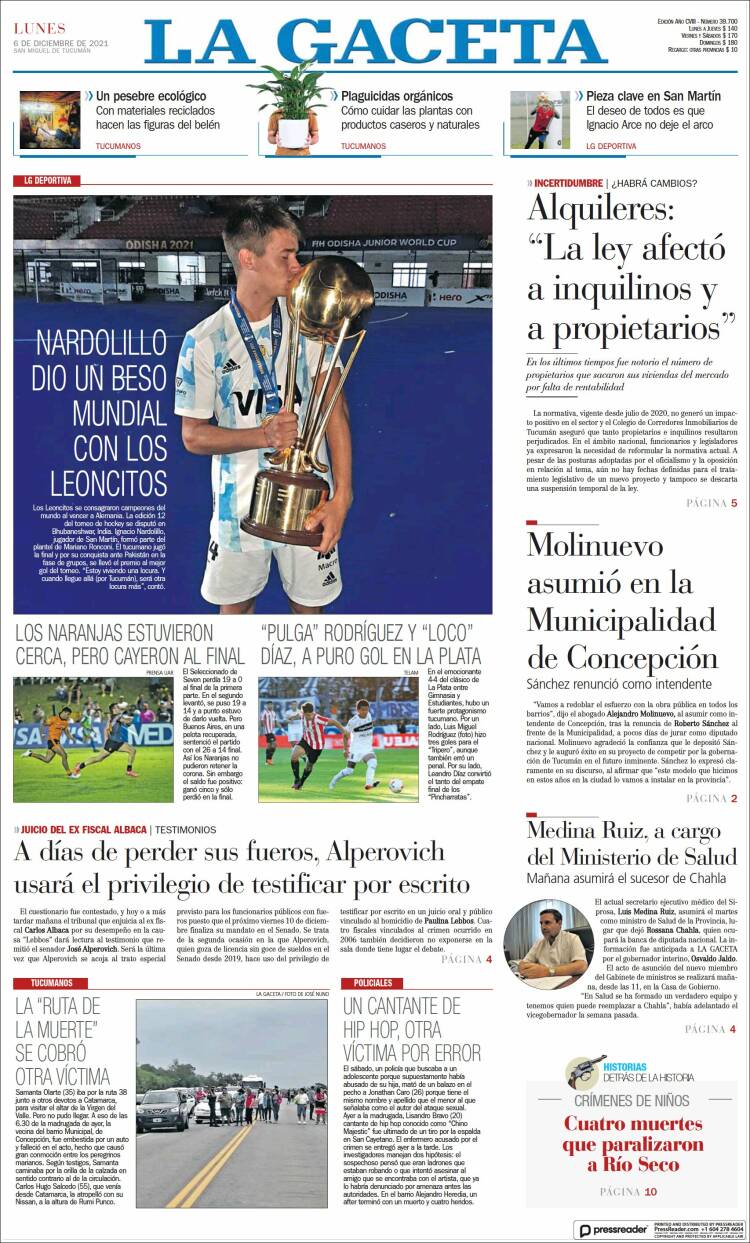 Portada de La Gaceta (Argentina)