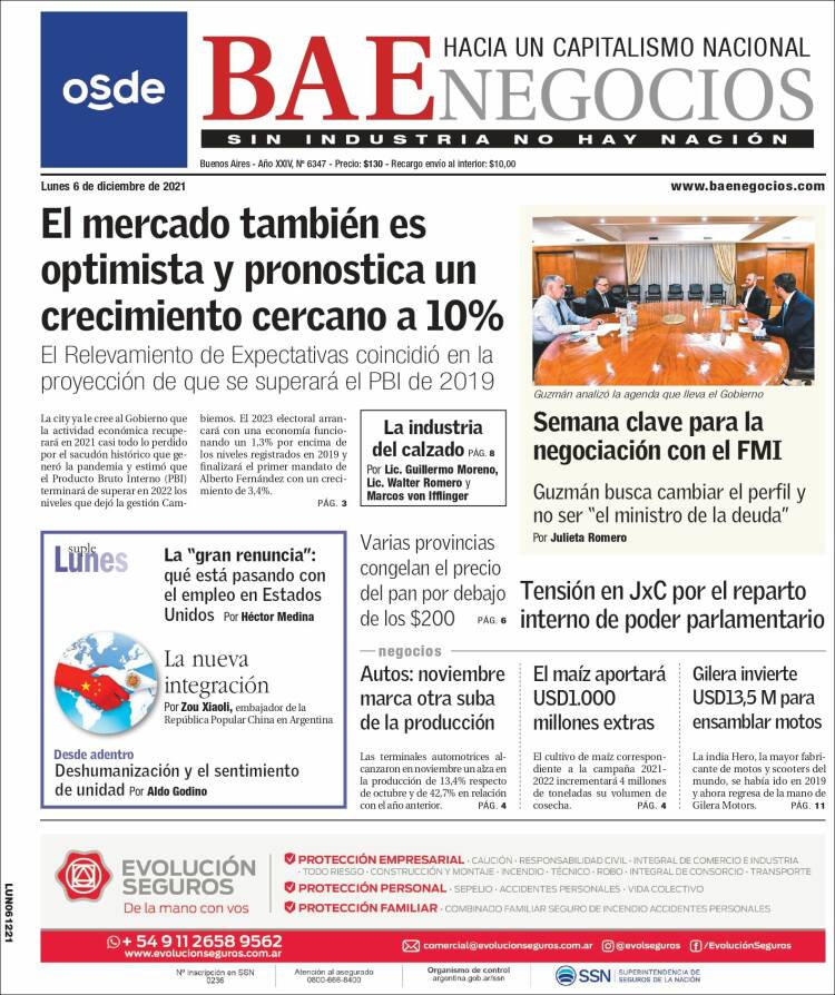 Portada de Buenos Aires Económico (Argentina)