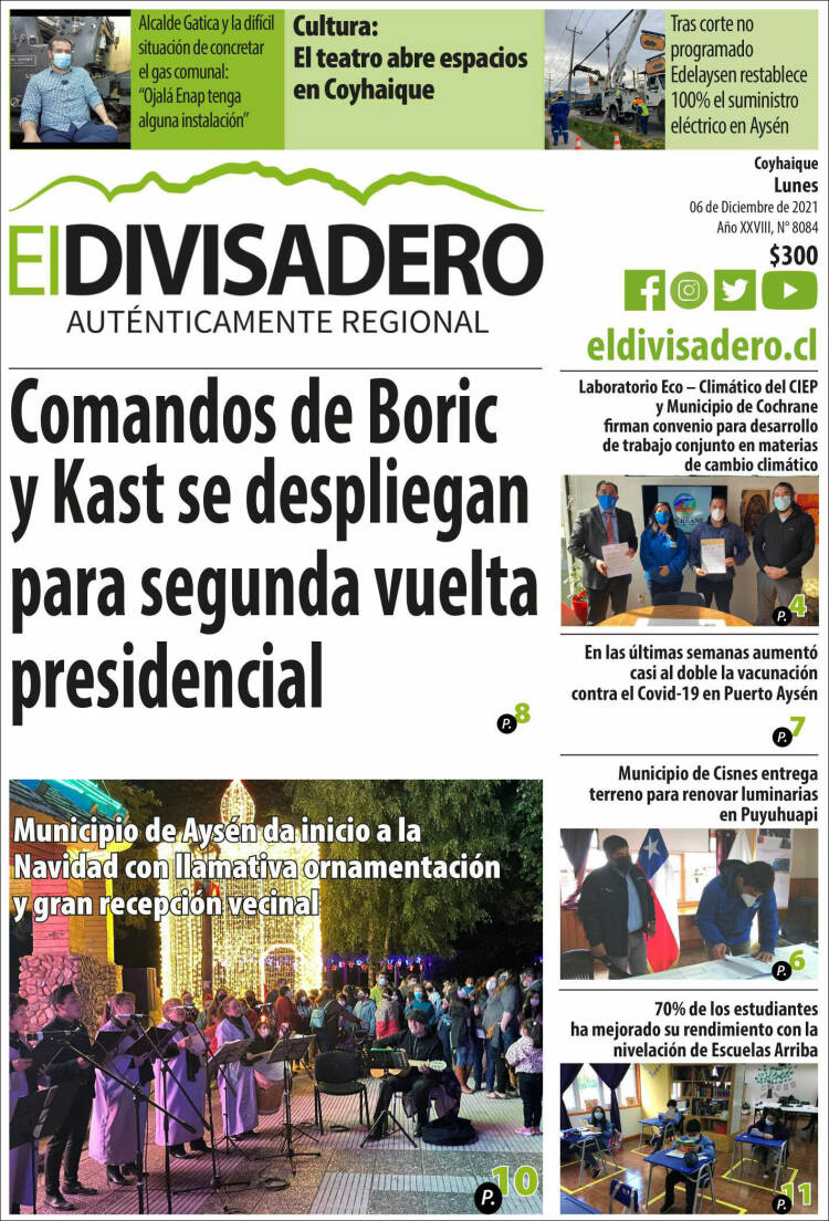 Portada de Diario El Divisadero (Chile)