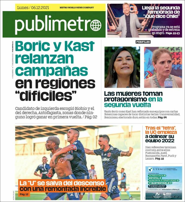Portada de Publimetro (Chile)