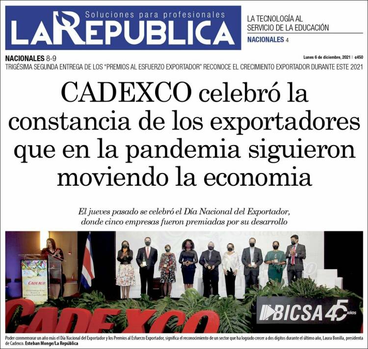 Portada de La República (Costa Rica)