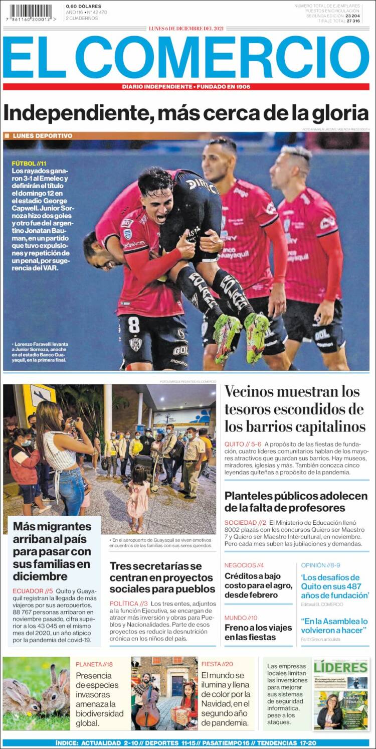 Portada de El Comercio (Ecuador)