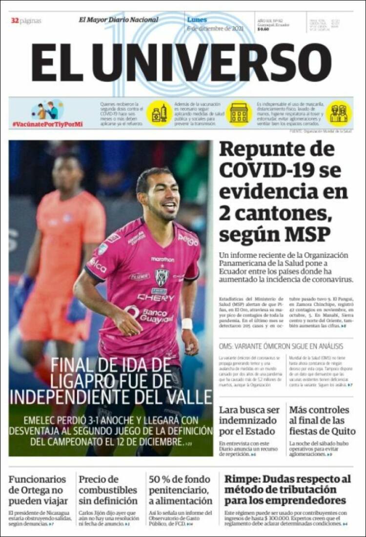 Portada de El Universo - Ecuador (Ecuador)