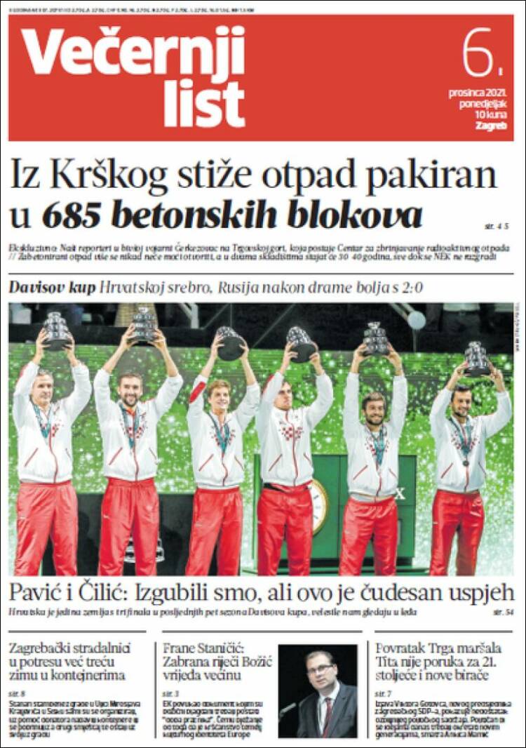 Portada de Večernji (Croacia)