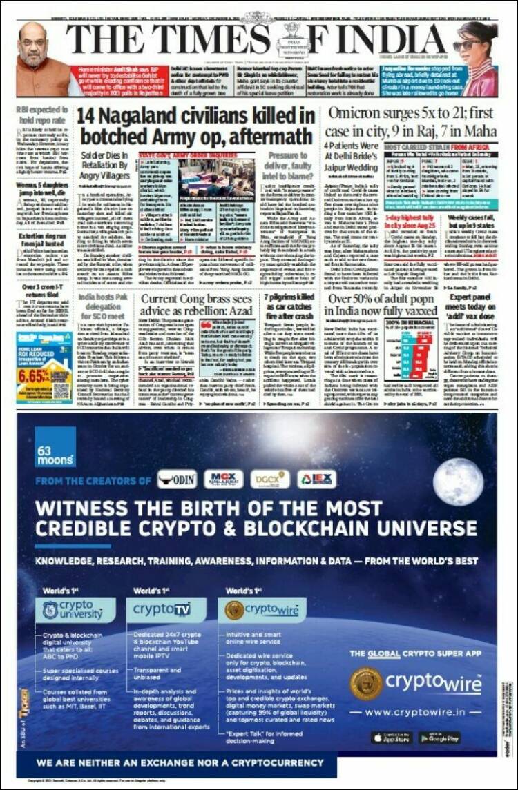 Portada de The Times of India (India)