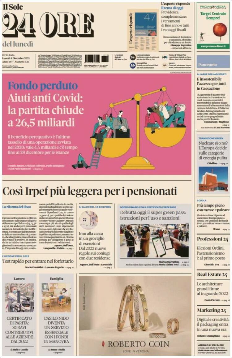 Portada de Il Sole 24 ORE (Italia)