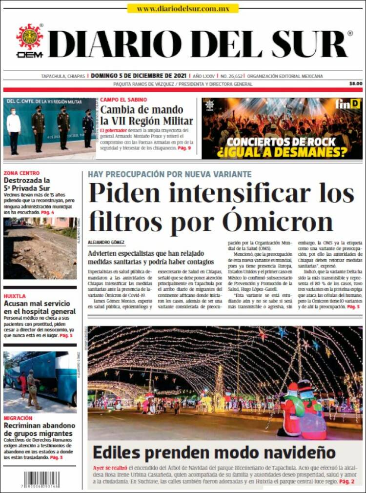 Portada de El Diario del Sur (M&eacute;xico)