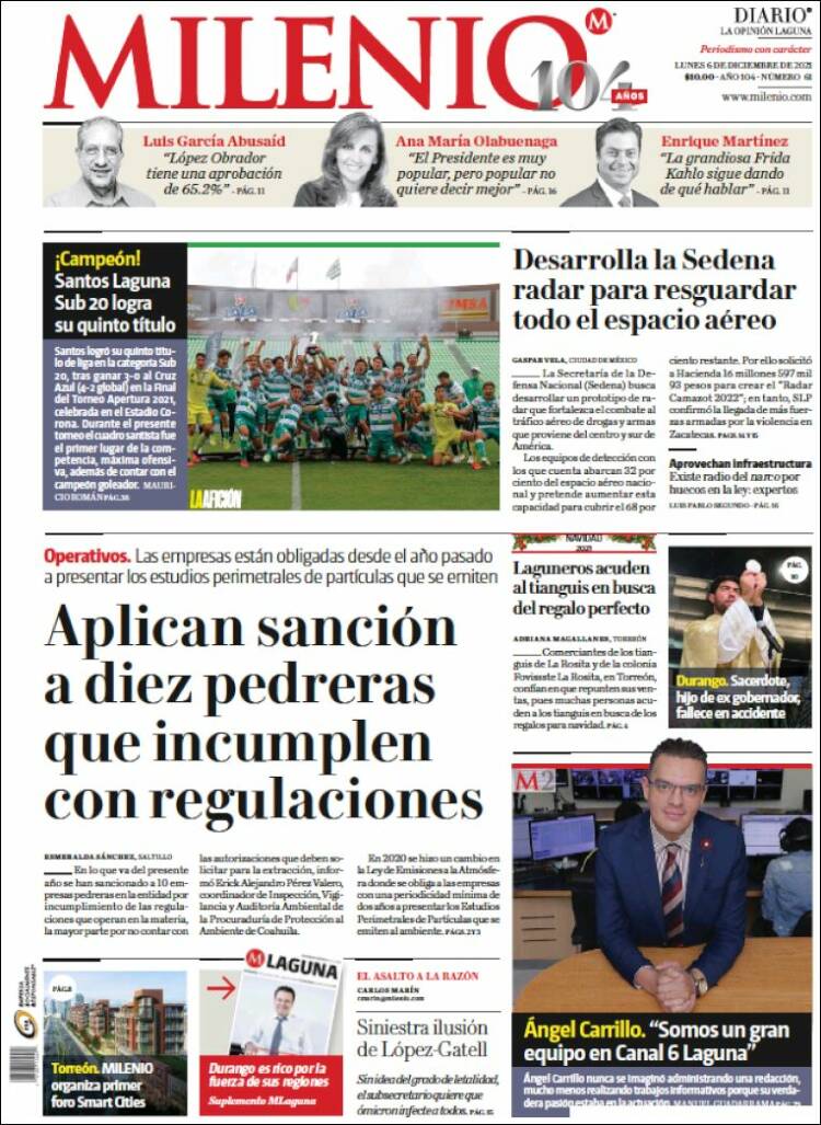 Portada de Milenio - Laguna (M&eacute;xico)