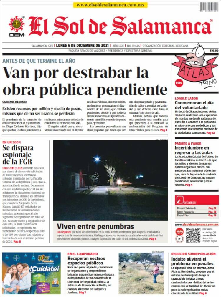 Portada de El Sol de Salamanca (M&eacute;xico)