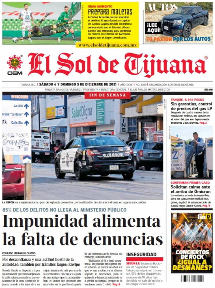 Portada de El Sol de Tijuana (M&eacute;xico)