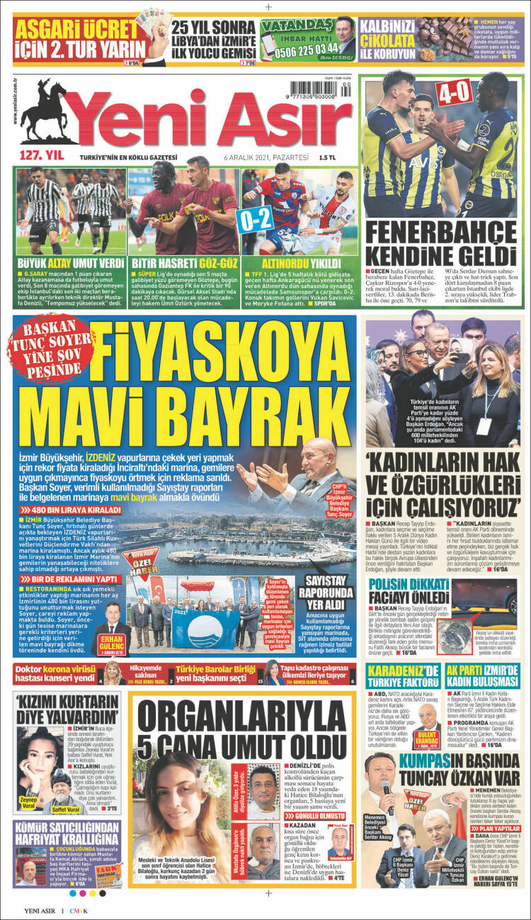 Portada de Yeni Asır (Turqu&iacute;a)