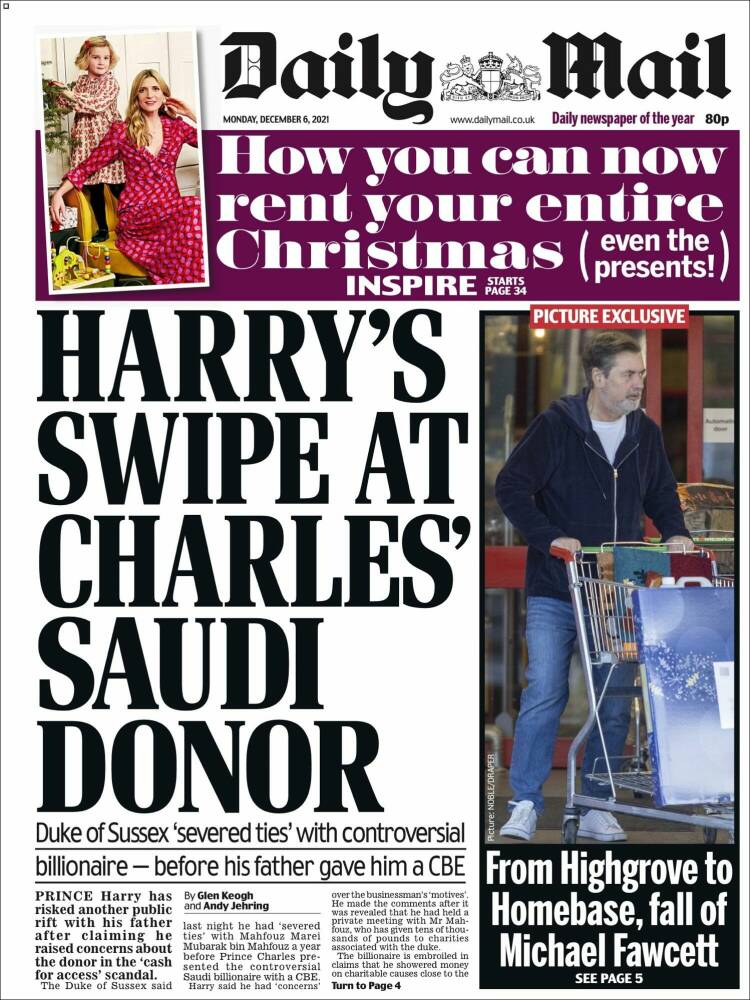 Portada de Daily Mail (Reino Unido)