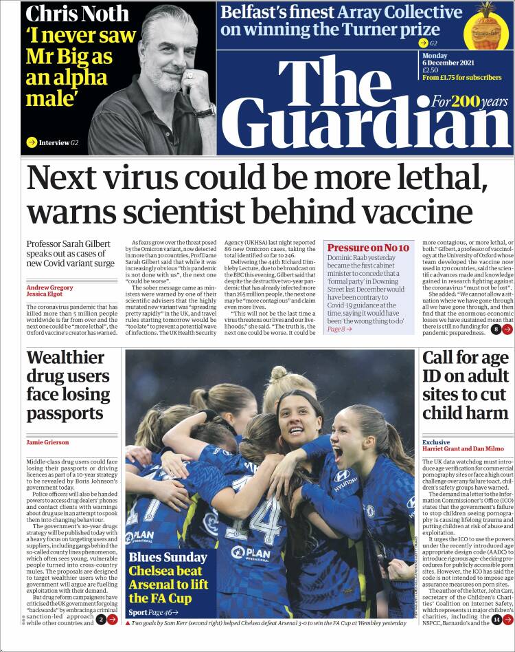 Portada de The Guardian (Reino Unido)