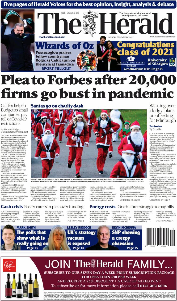 Portada de The Herald (Reino Unido)