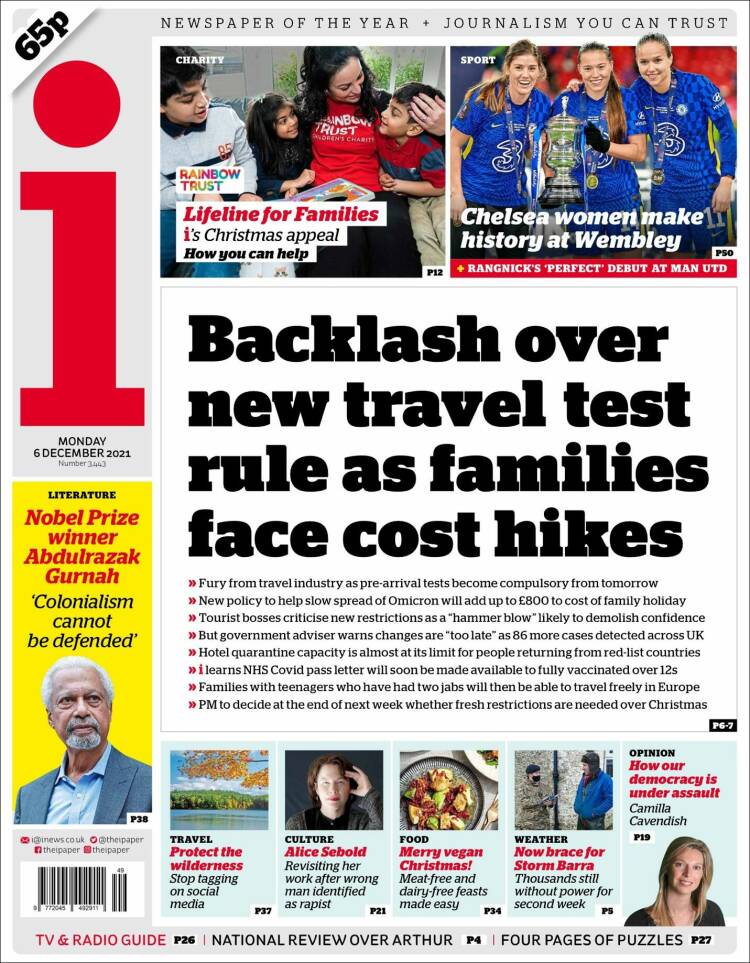 Portada de The i (Reino Unido)