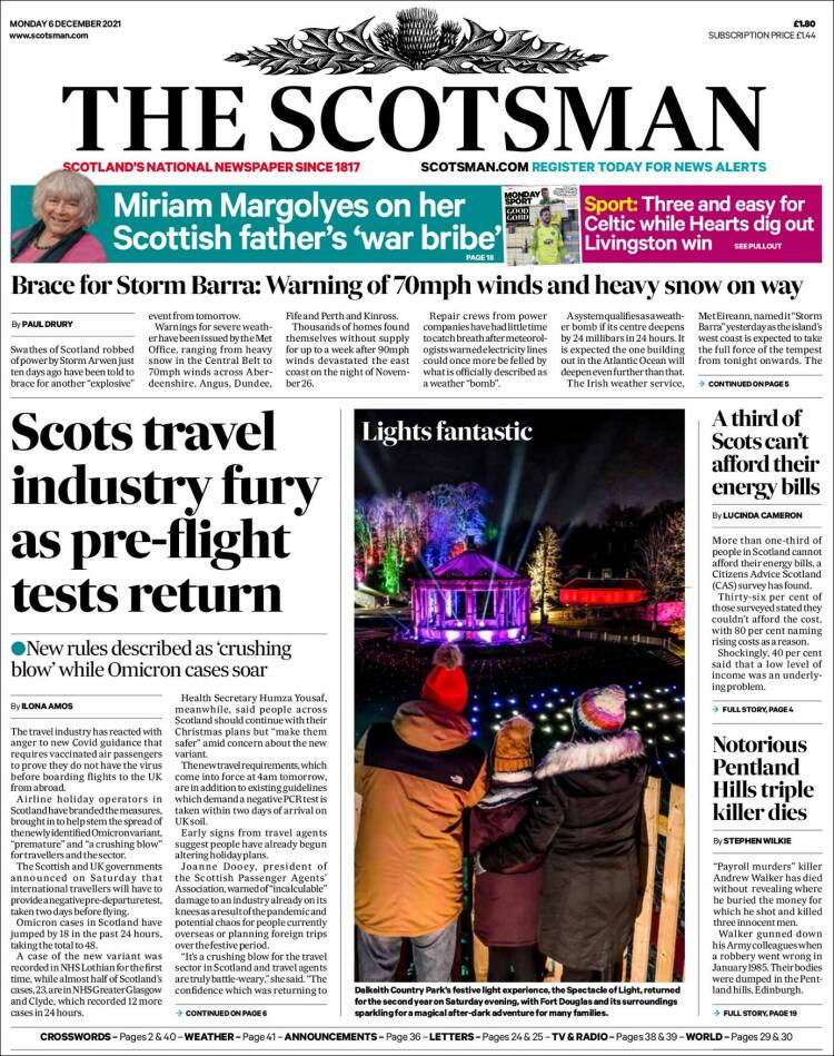 Portada de The Scotsman (Reino Unido)