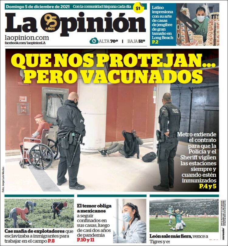 Portada de La Opinión (USA)