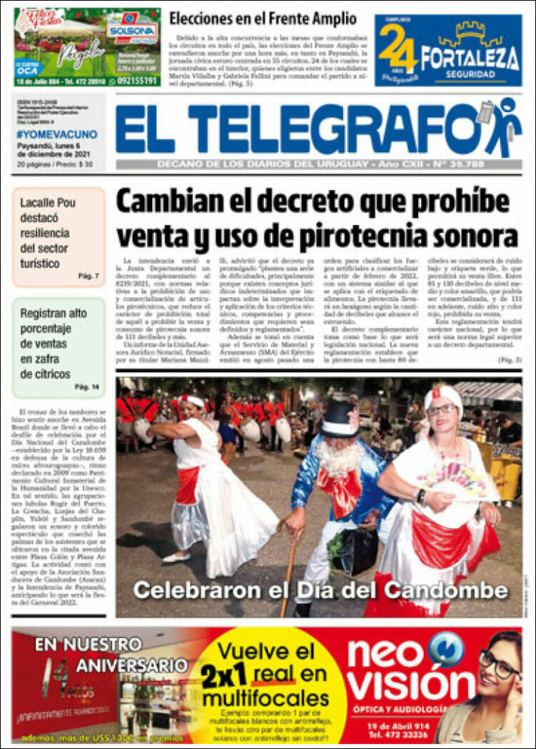 Portada de El Telégrafo (Uruguay)
