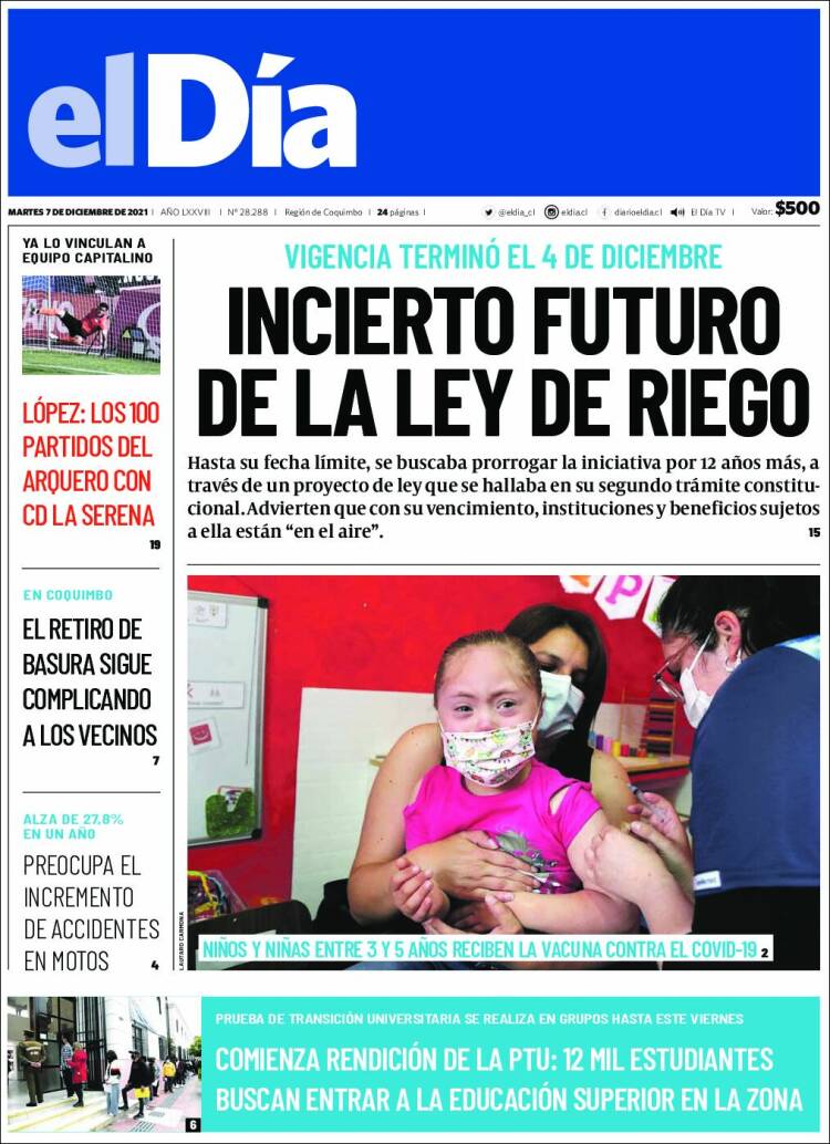 Portada de El Día (Chile)