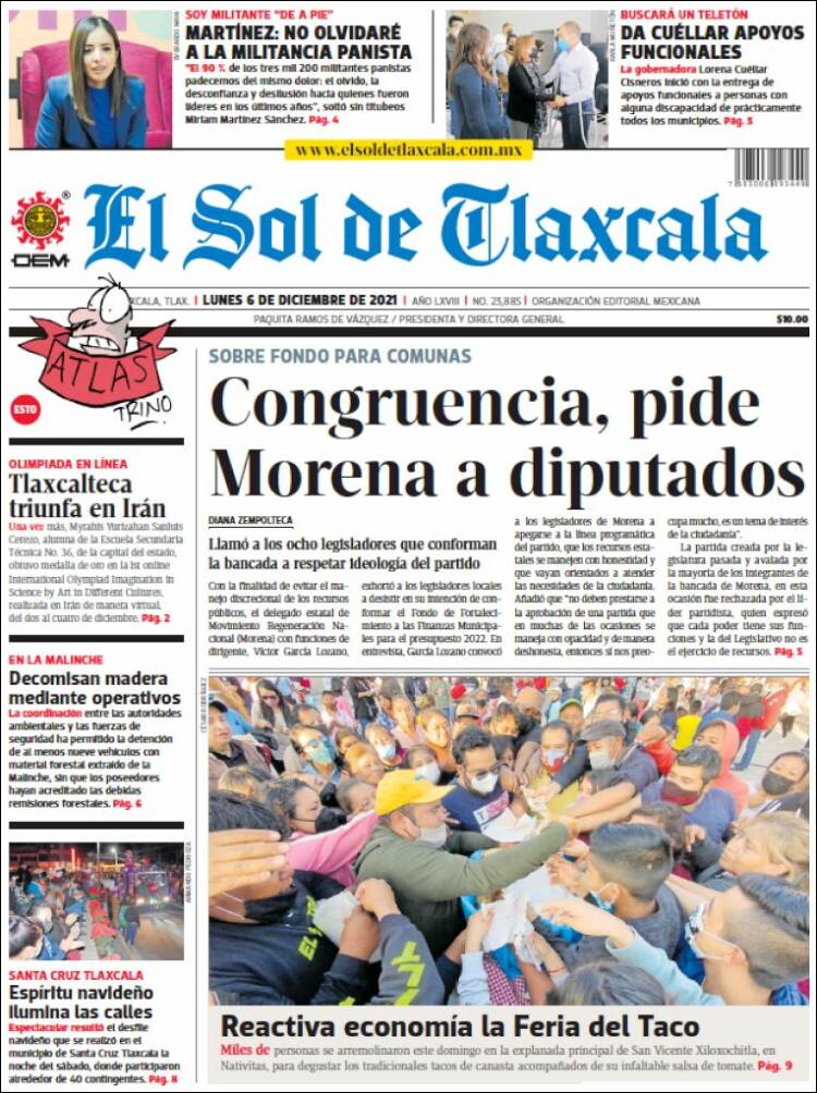 Portada de El Sol de Tlaxcala (México)