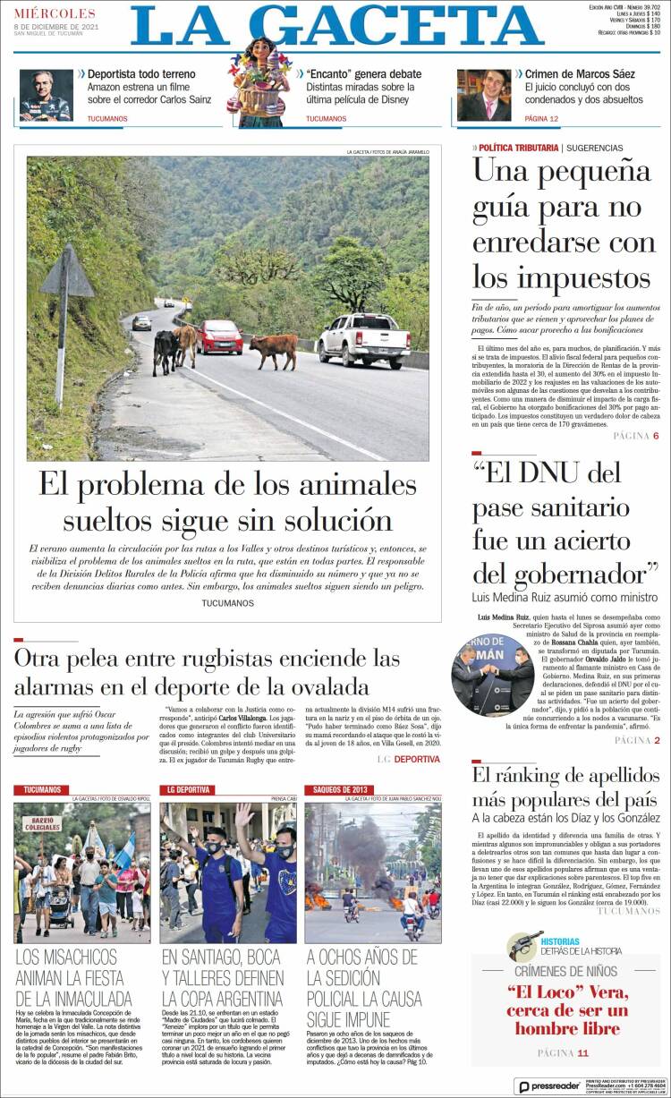 Portada de La Gaceta (Argentina)