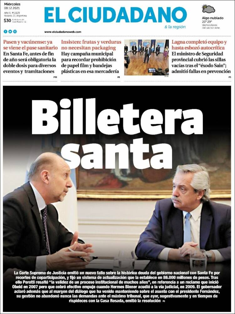 Portada de Diario El Ciudadano (Argentina)