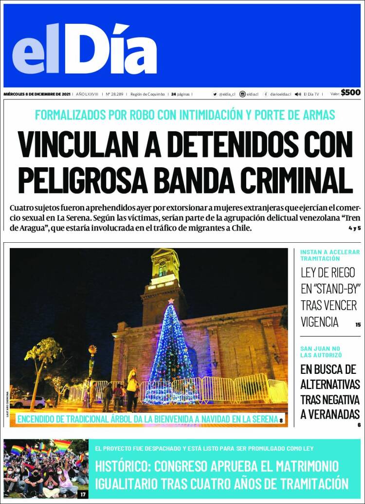 Portada de El Día (Chile)