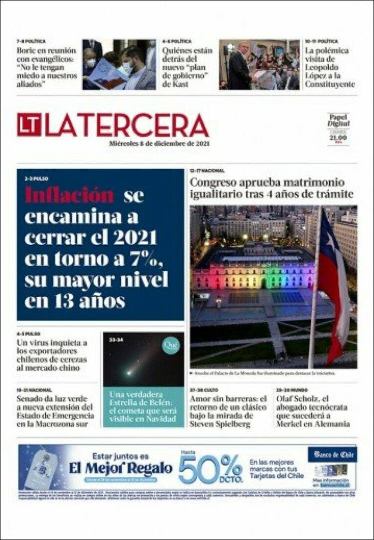 Portada de La Tercera (Chile)