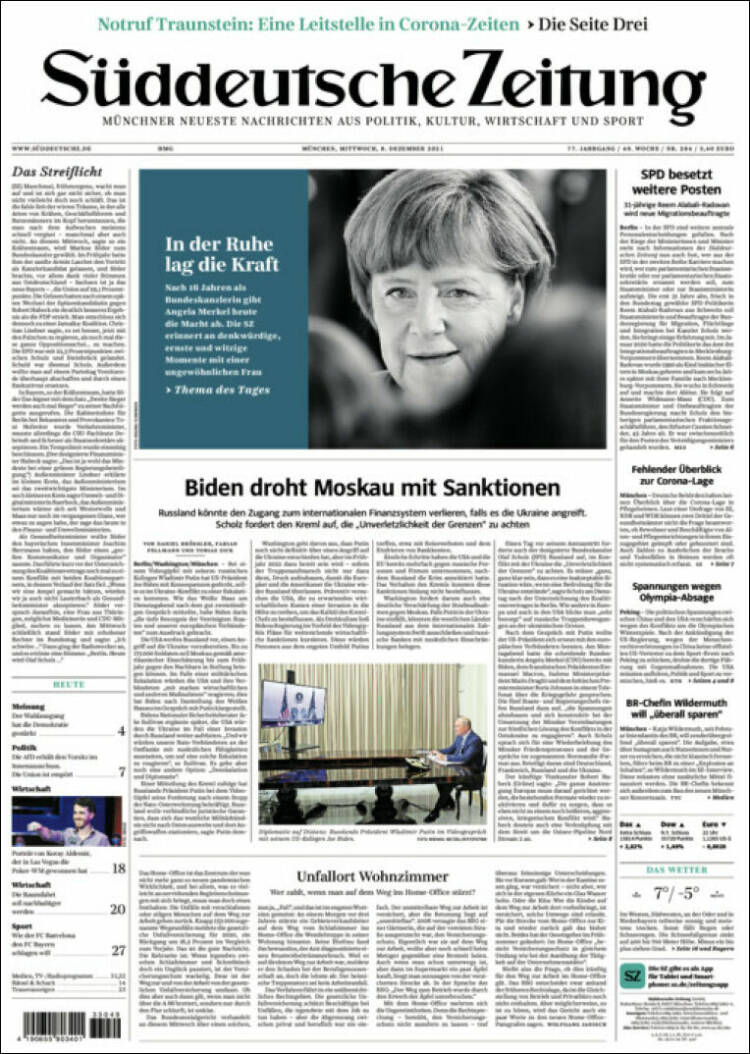 Portada de Sueddeutsche (Alemania)
