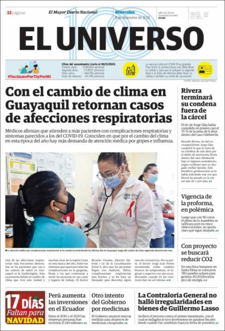 Portada de El Universo - Ecuador (Ecuador)