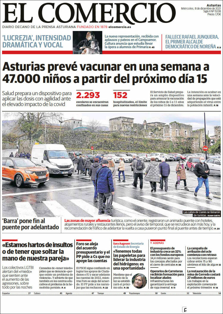Portada de El Comercio (Espagne)