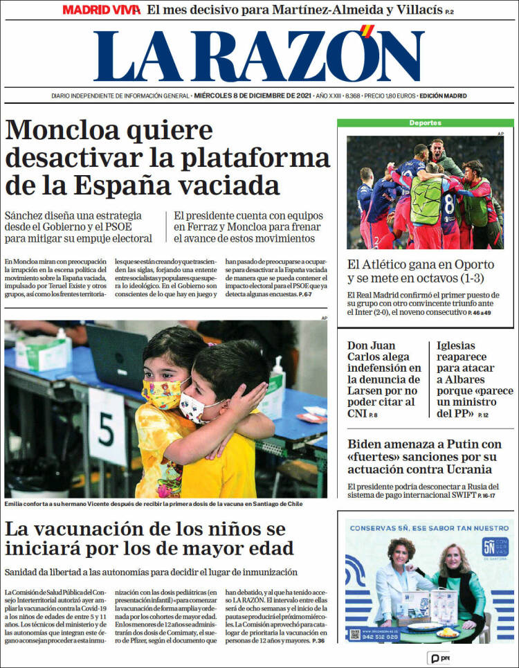 Portada de La Razón (Espagne)