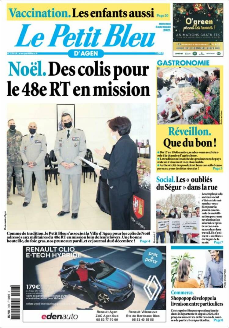 Portada de Le Petit Bleu (Francia)