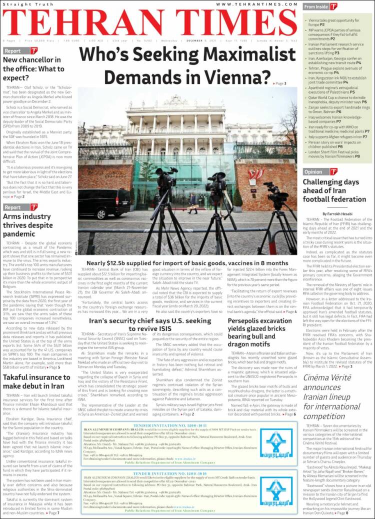 Portada de TehranTimes (Ir&aacute;n)
