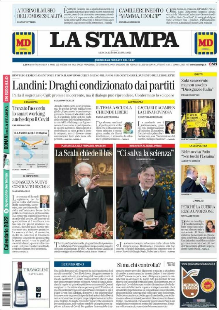 Portada de La Stampa (Italia)
