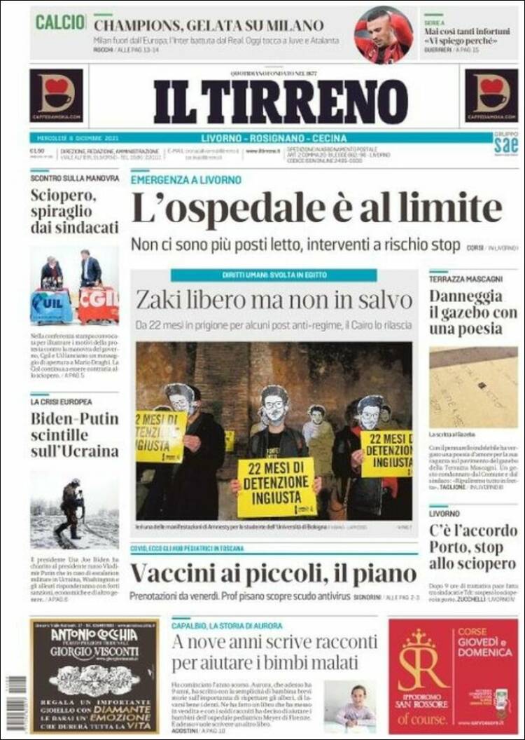 Portada de Il Tirreno (Italia)