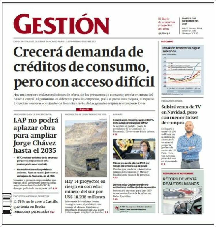Portada de Diario Gestión (Per&uacute;)