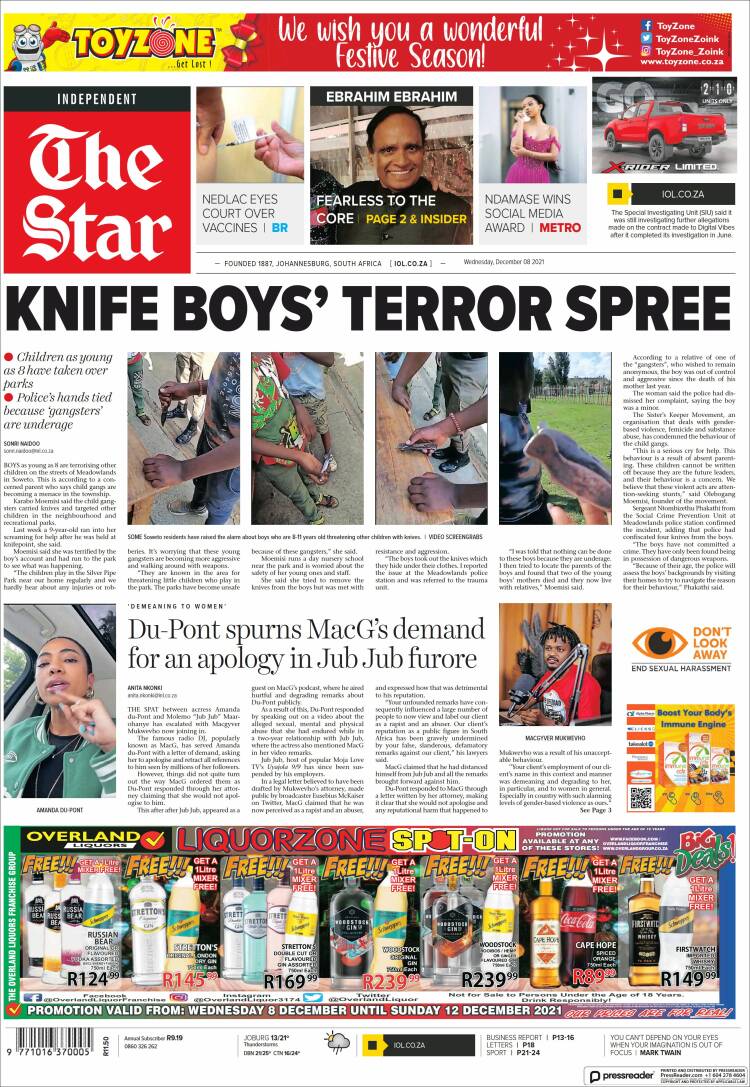 Portada de The Star (Sud&aacute;frica)