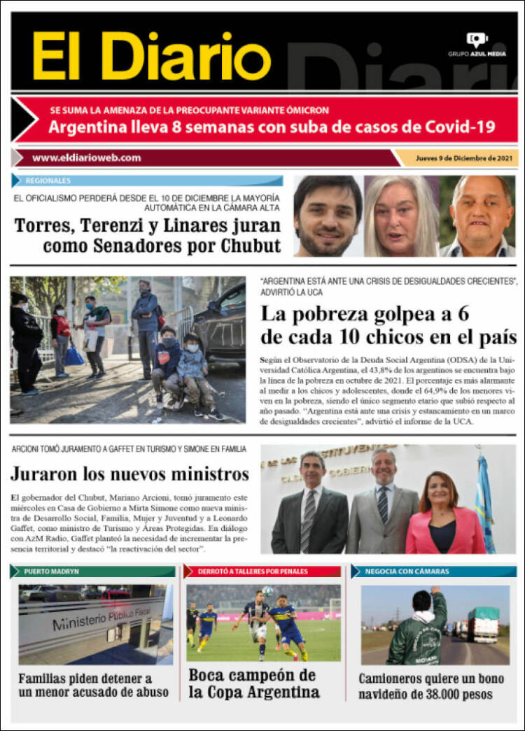 Portada de El Diario de Madryn (Argentina)