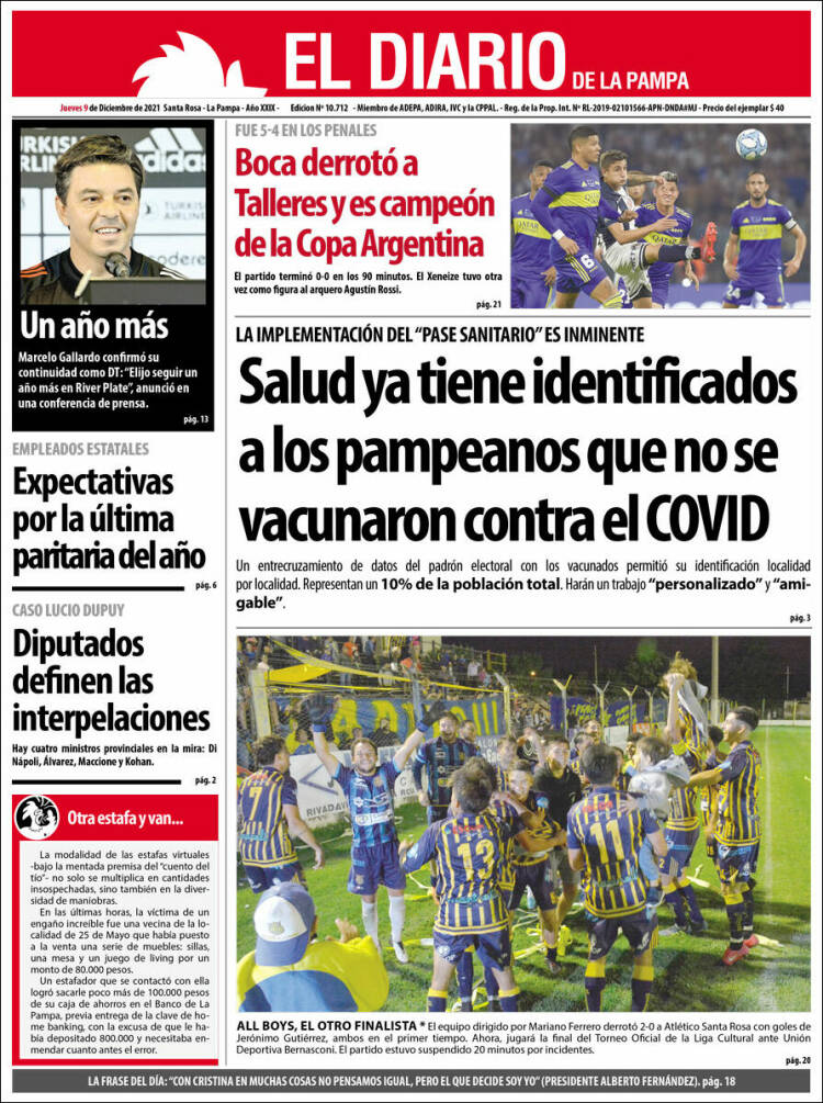 Portada de Diario de La Pampa (Argentina)