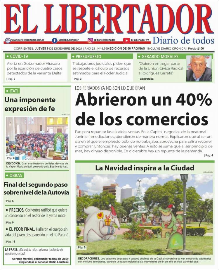 Portada de Diario El Libertador (Argentina)