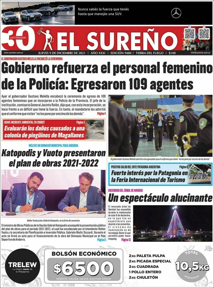 Portada de Diario El Sureño (Argentina)