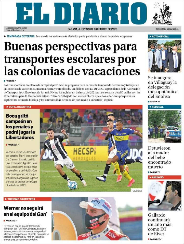 Portada de El Diario de Paraná (Argentina)