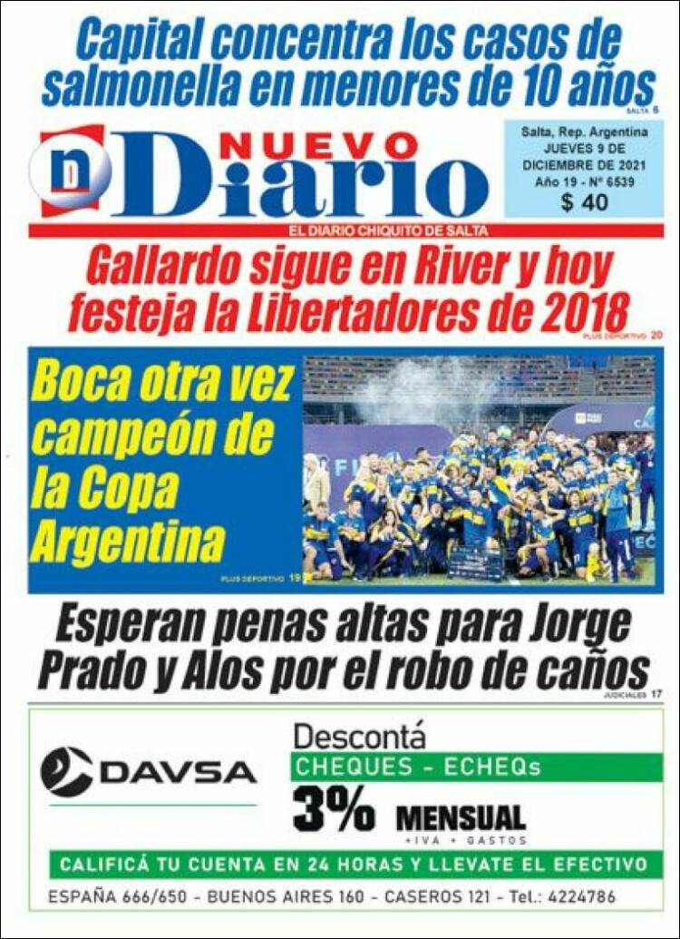 Portada de Nuevo Diario de Salta (Argentina)