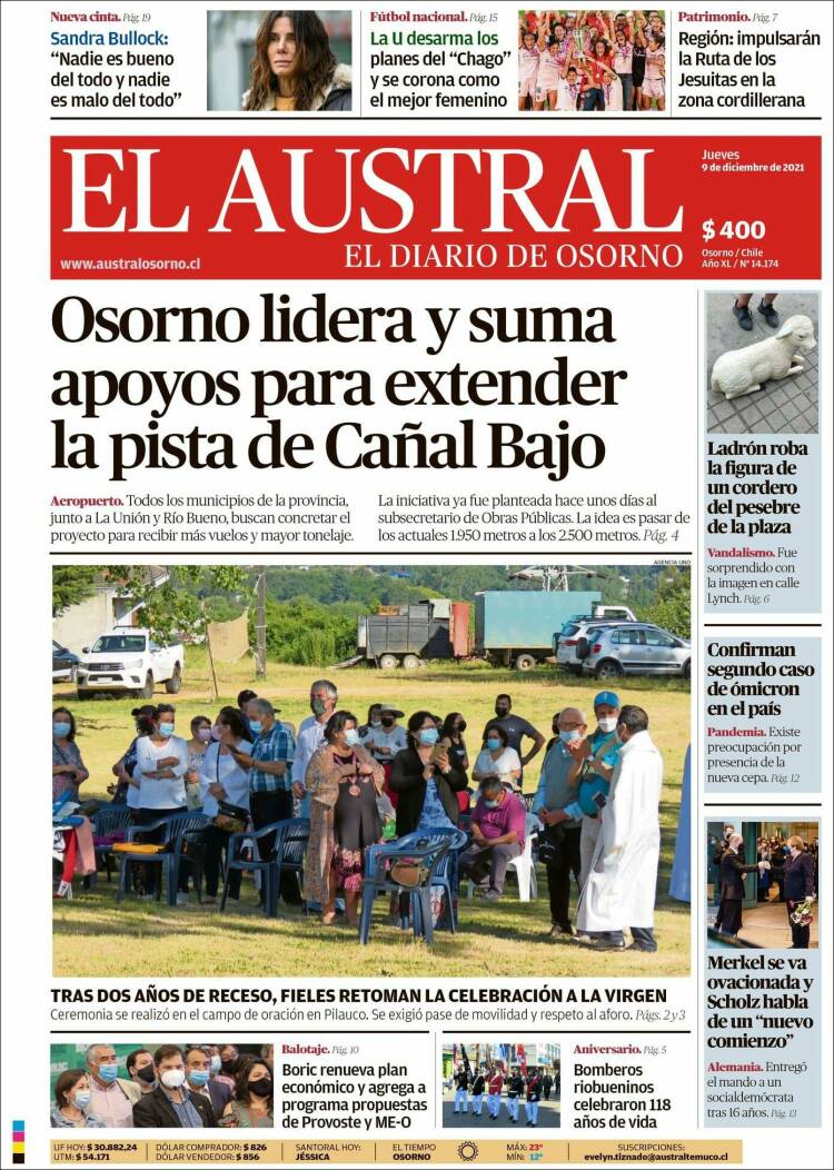 Portada de El Austral de Osorno (Chile)