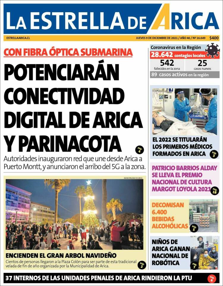 Portada de La Estrella de Arica (Chile)