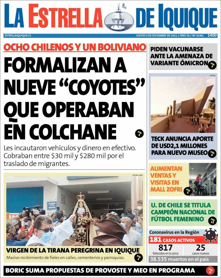 Portada de La Estrella de Iquique (Chile)