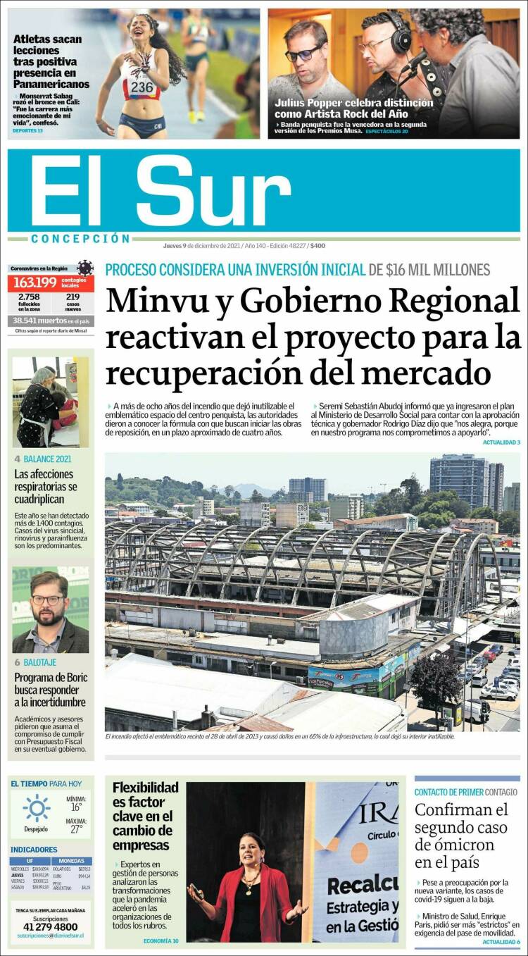 Portada de El Sur (Chile)