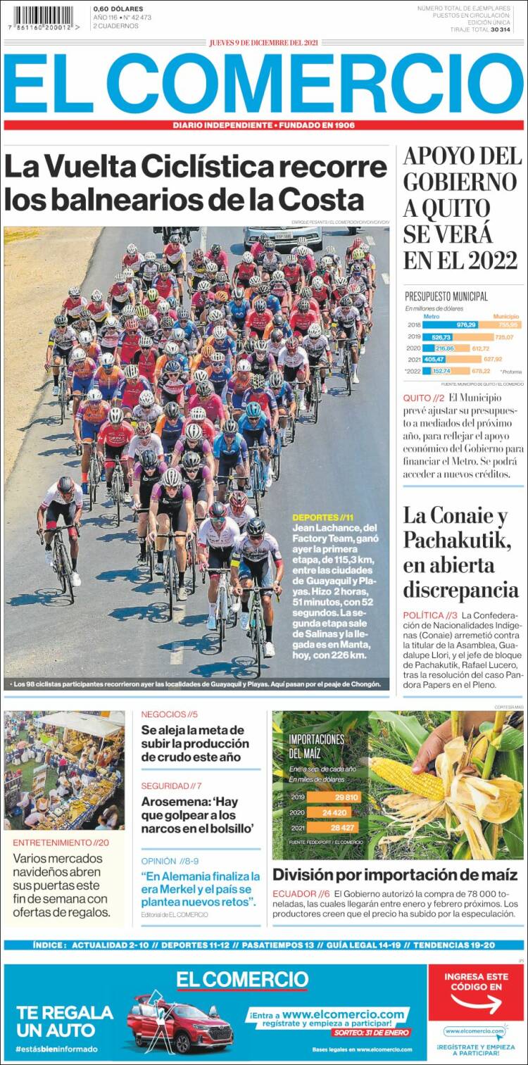Portada de El Comercio (Ecuador)