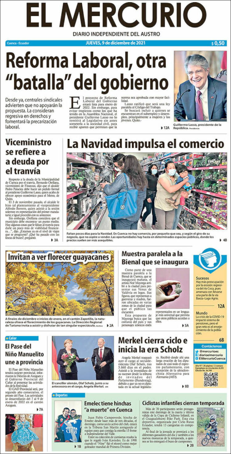 Portada de Diario El Mercurio (Ecuador)